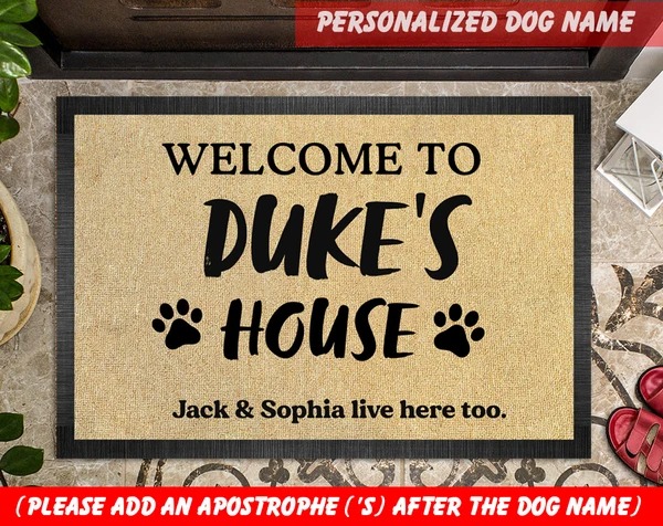 Personalized custom name welcome to dogs house doormat
