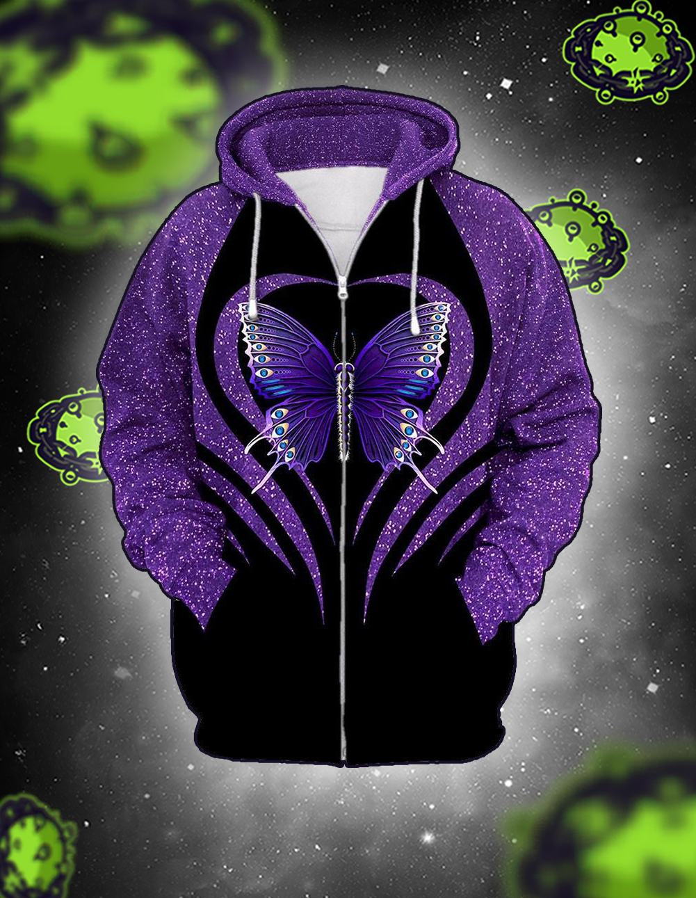 Purple butterfly multi types 3D all over printed zip hoodie