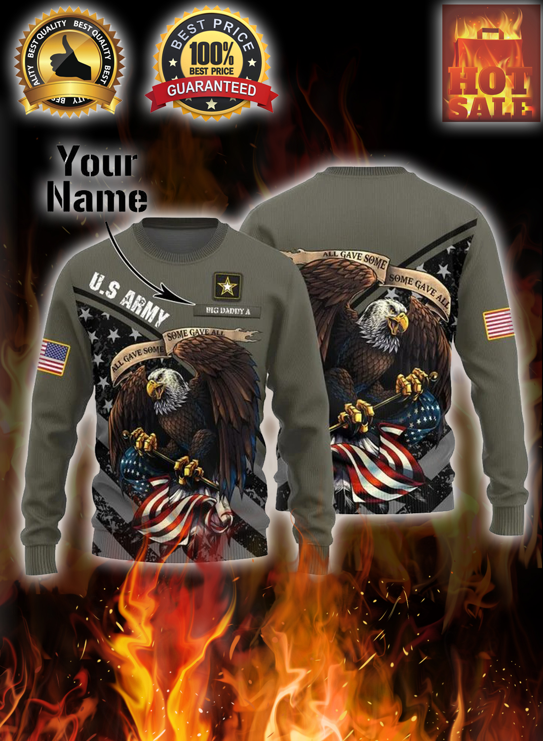 Personalized custom name US army all gave some eagle christmas sweater 1