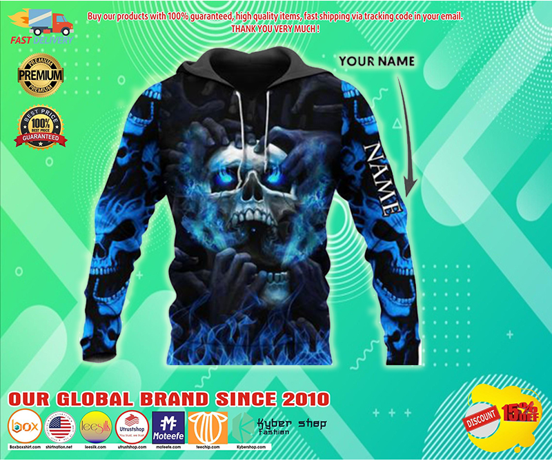 Blue eyes screaming skull custom personalized name 3d hoodie 2