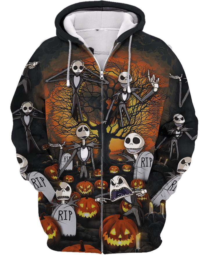 Jack skelington halloween 3d zip hoodie