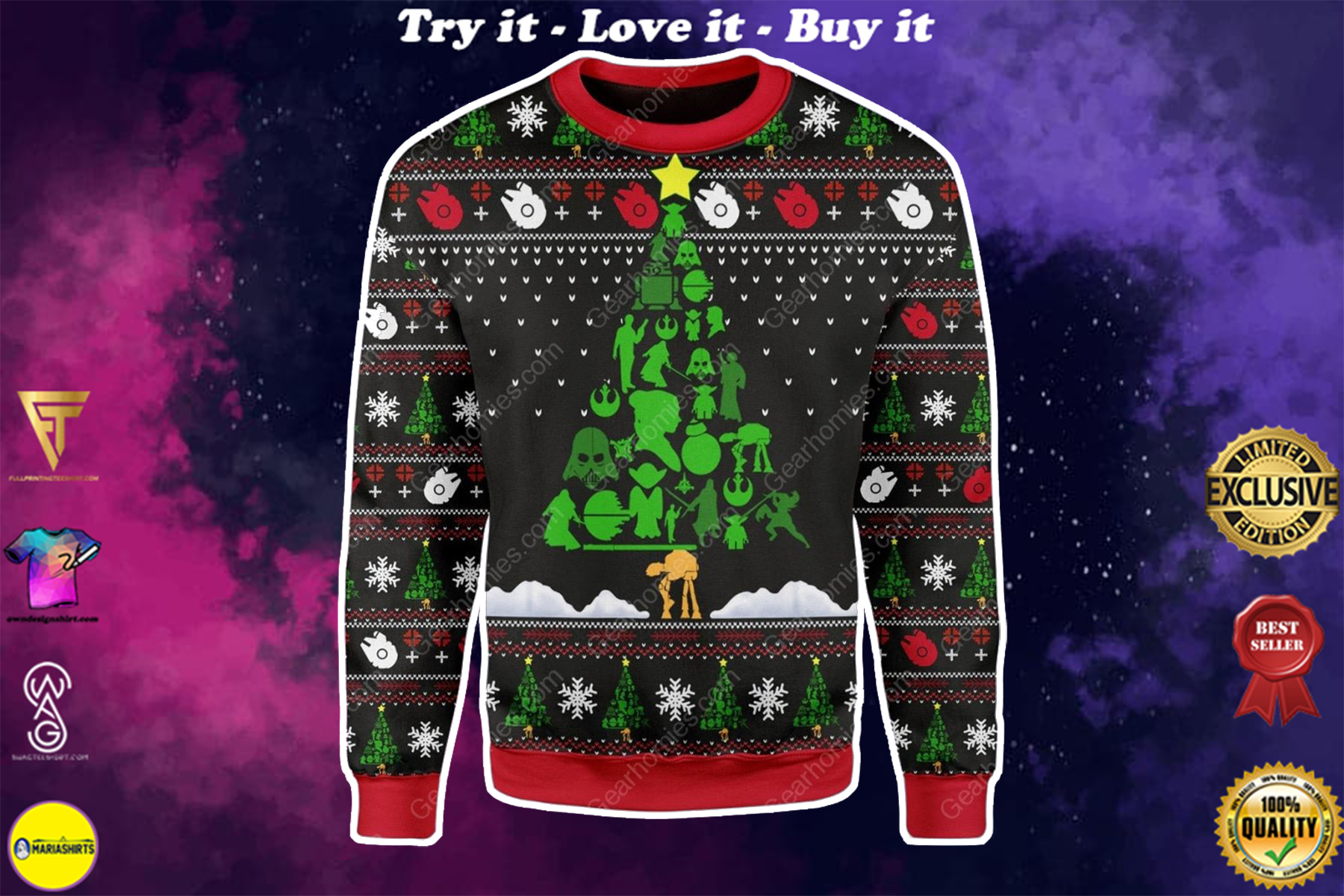 star wars christmas tree all over printed ugly christmas sweater