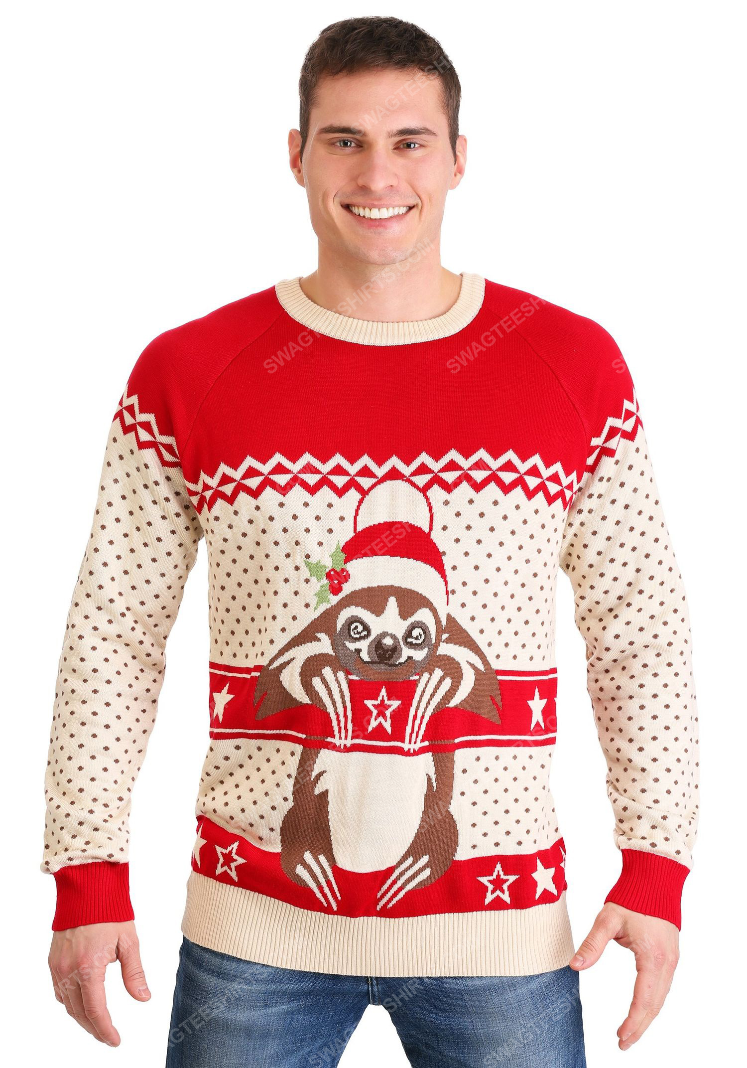 Christmas holiday sloth full print ugly christmas sweater 1