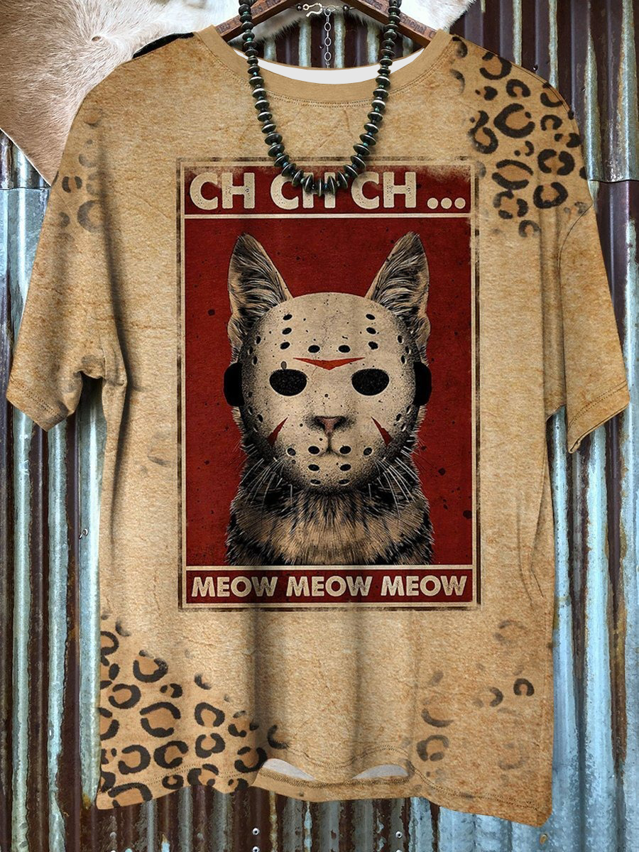 Cat Meow Vintage Scary Halloween 3D Unisex Shirt