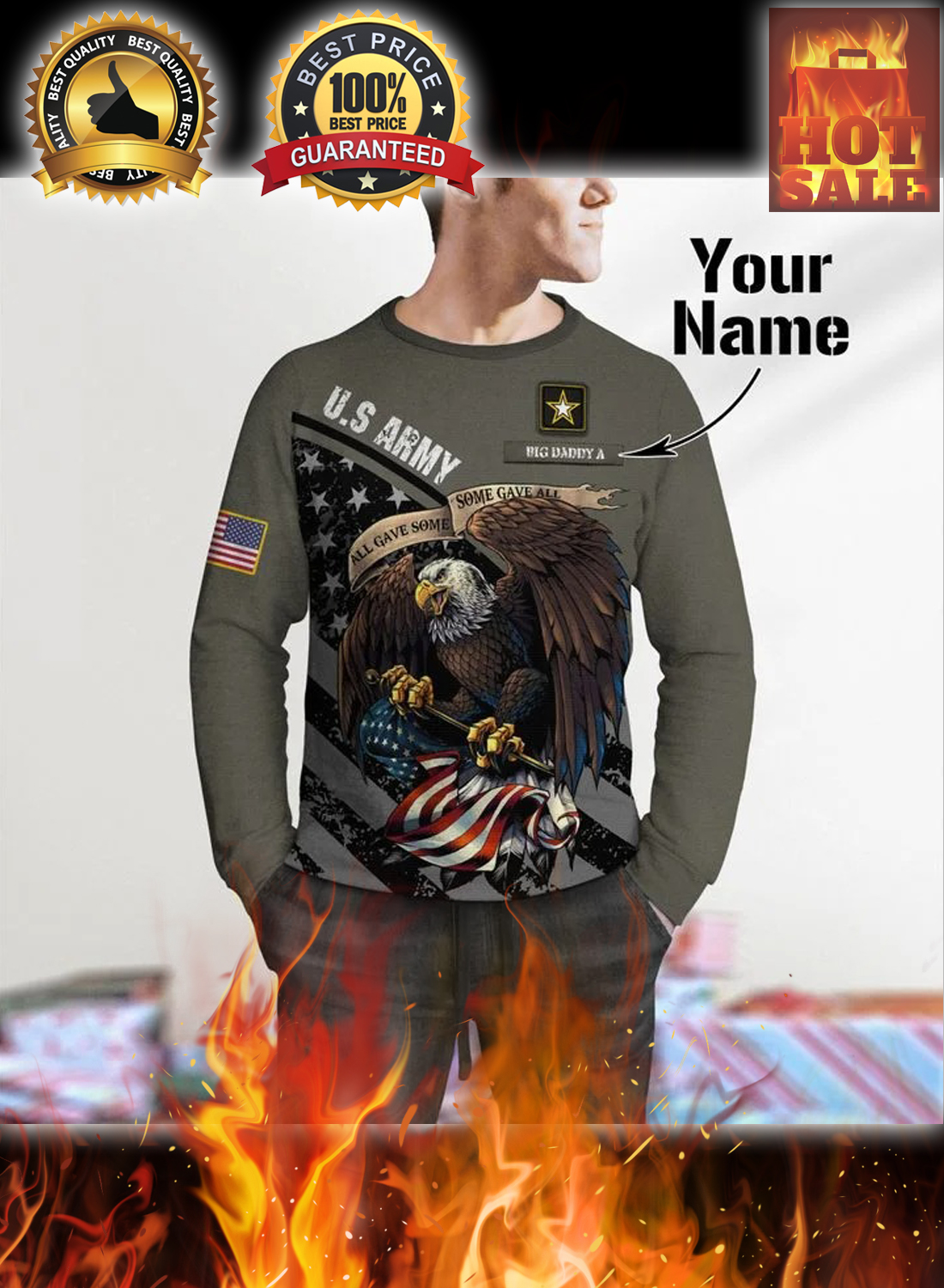 Personalized custom name US army all gave some eagle christmas sweater