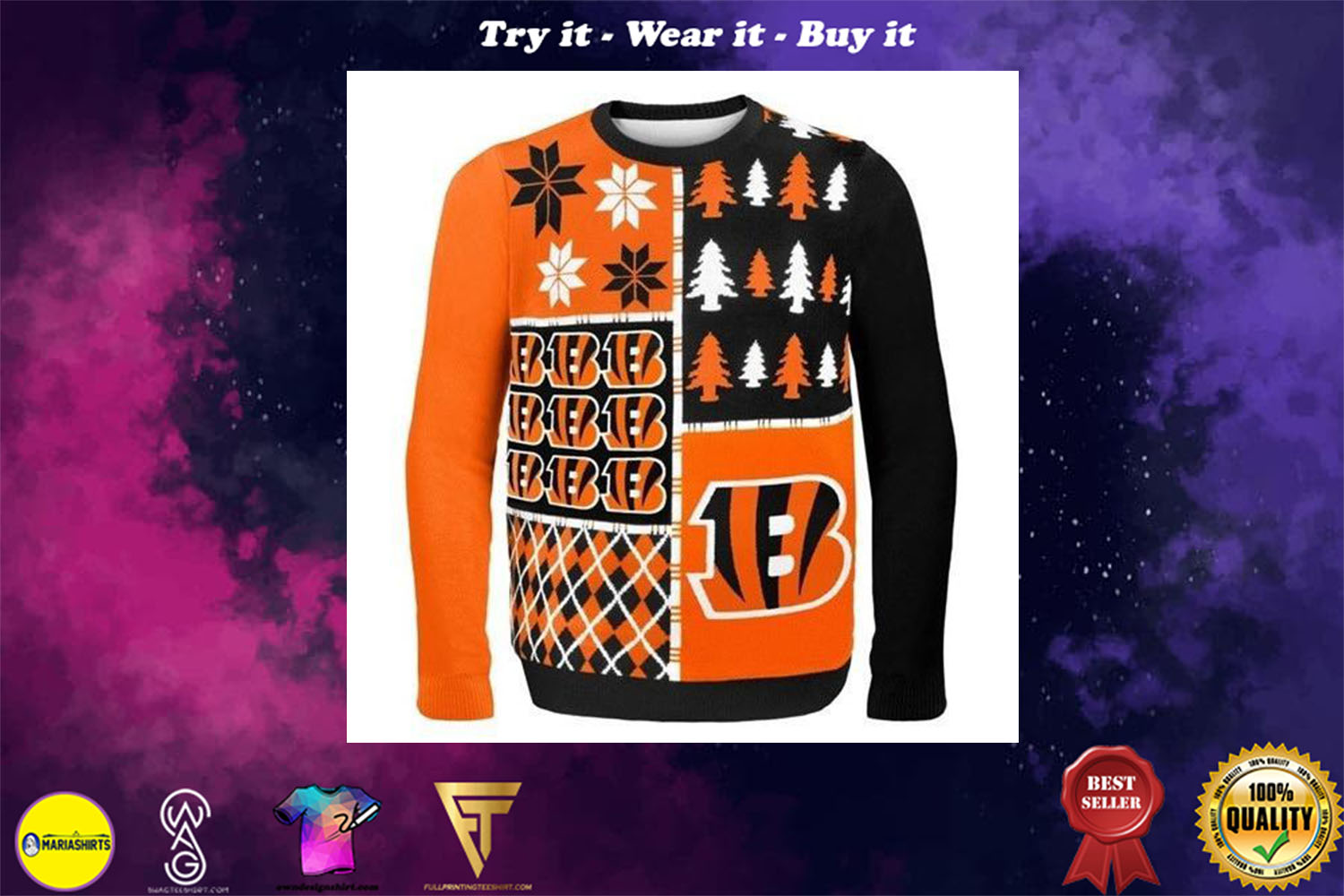 [special edition] cincinnati bengals busy block ugly christmas sweater – maria