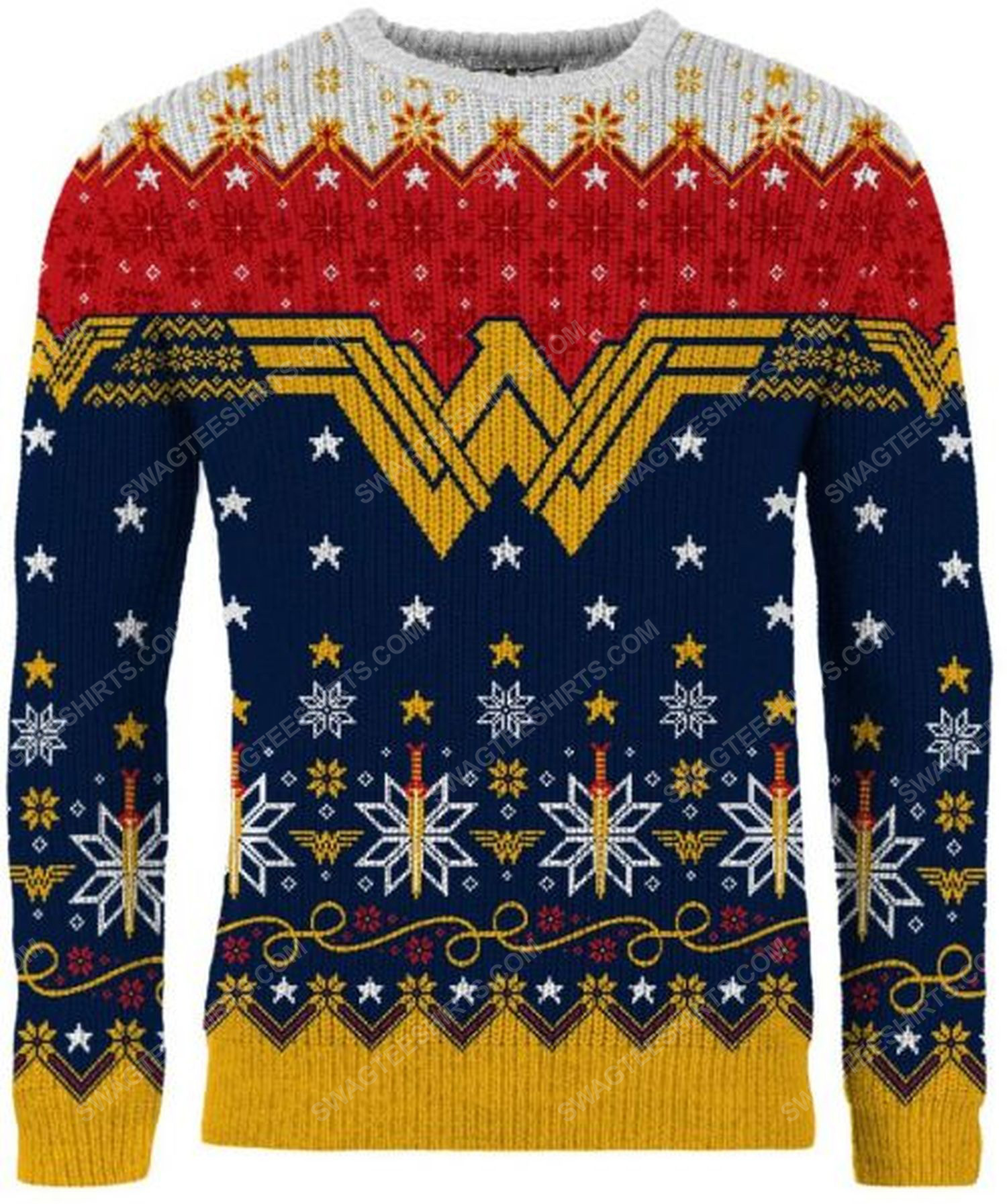 [special edition] Christmas holiday wonder woman symbol full print ugly christmas sweater – maria