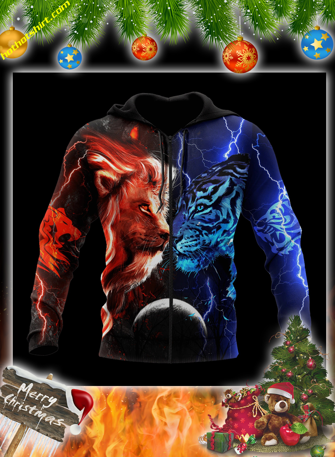 Tiger vs lion galaxy thunder 3d hoodie and shirt 3