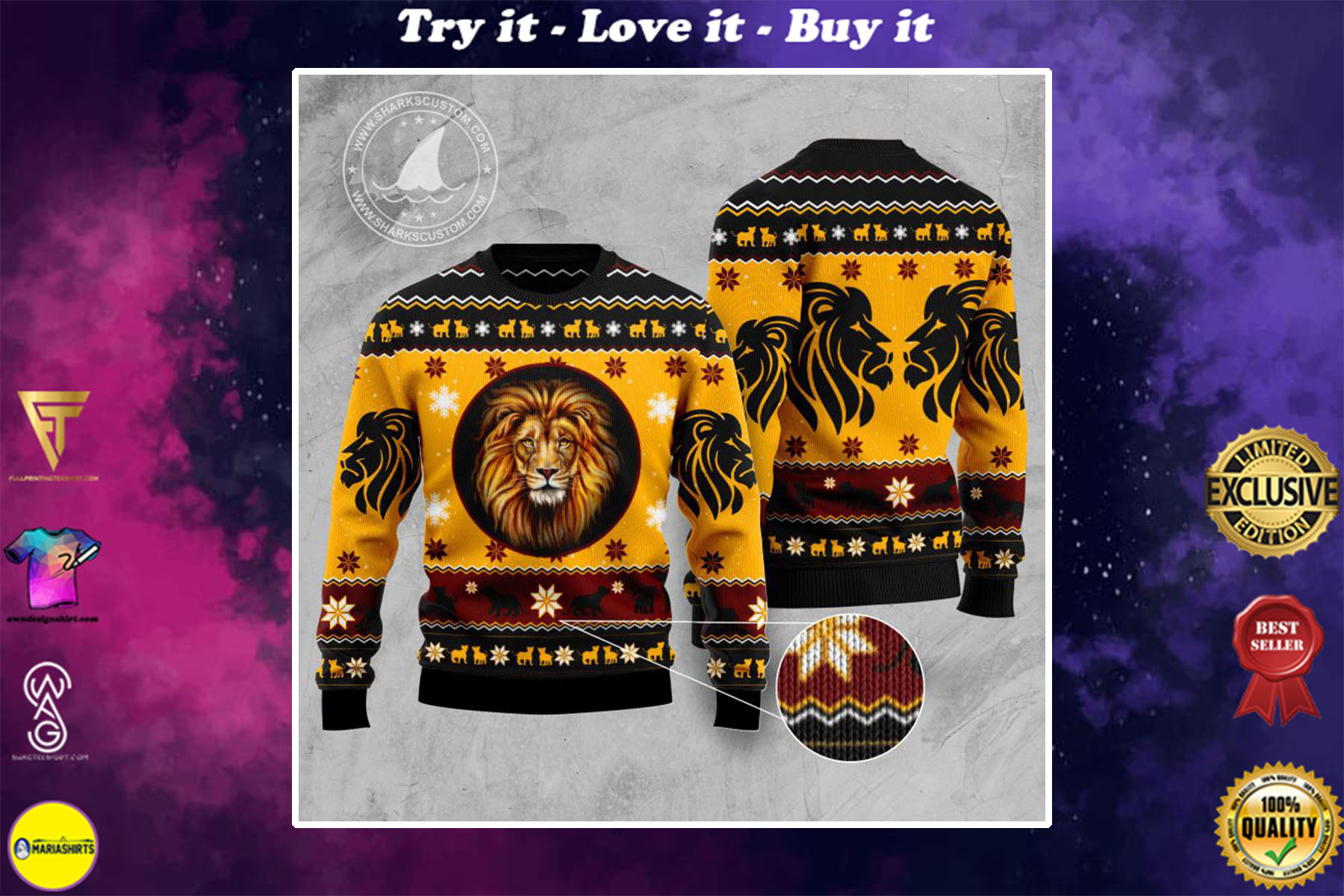 [special edition] christmas lion all over printed ugly christmas sweater – maria
