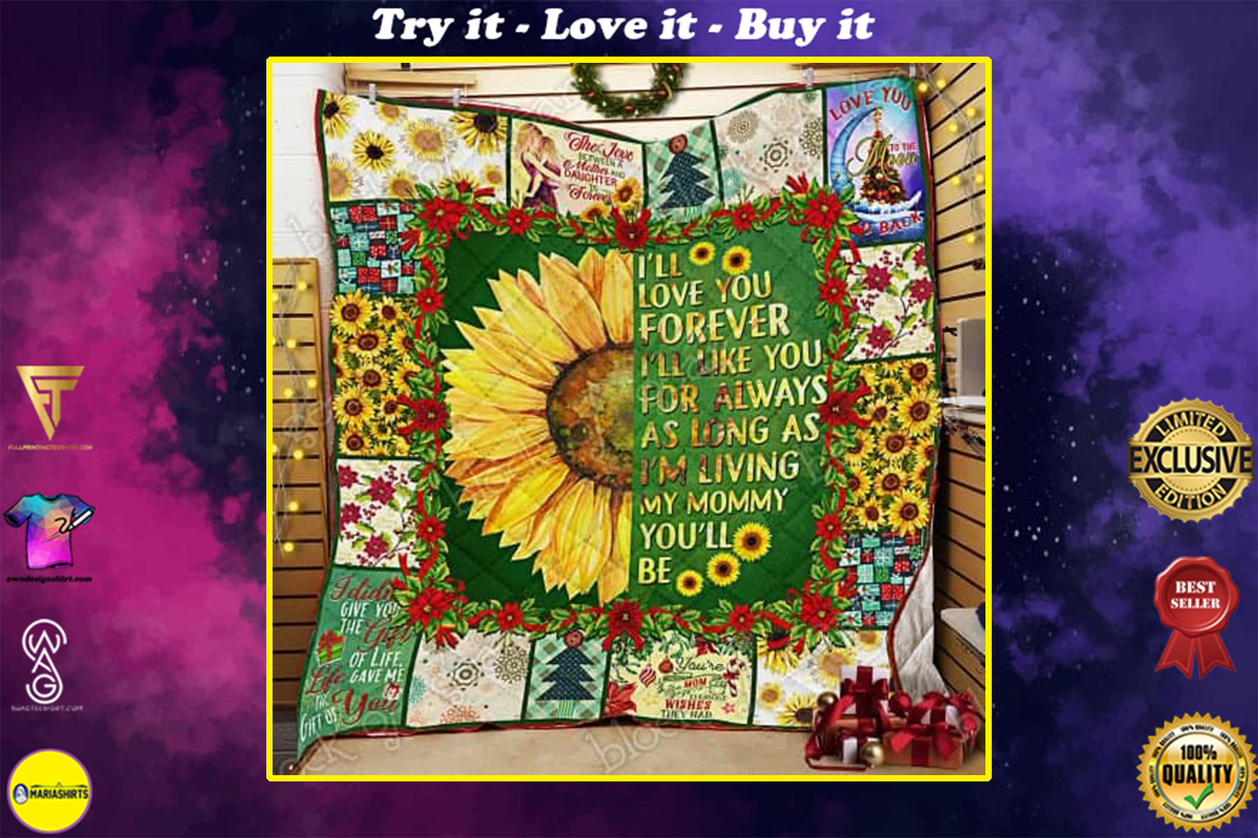 sunflower i will love you forever my mommy quilt