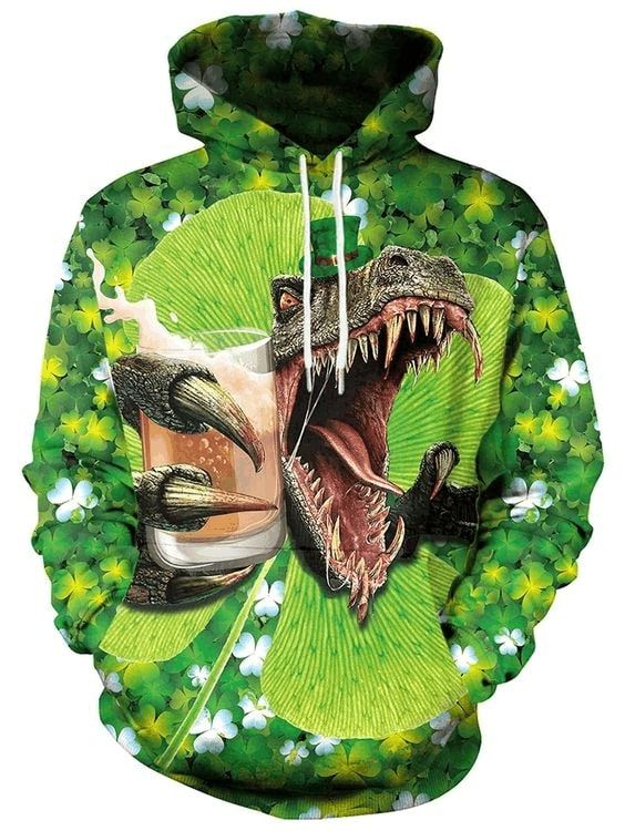 Dinosaurs beer saint patrick's day all over printed hoodie
