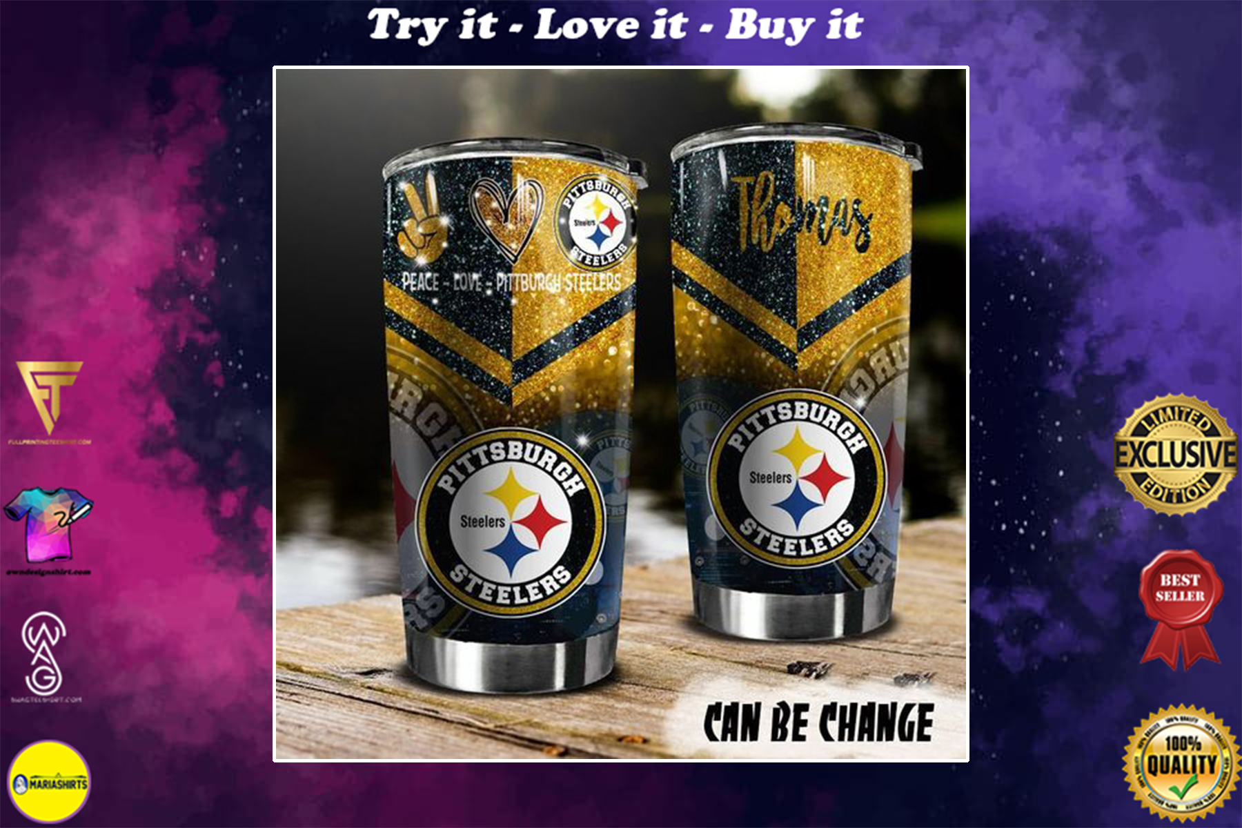 [special edition] custom name peace love pittsburgh steelers tumbler – maria