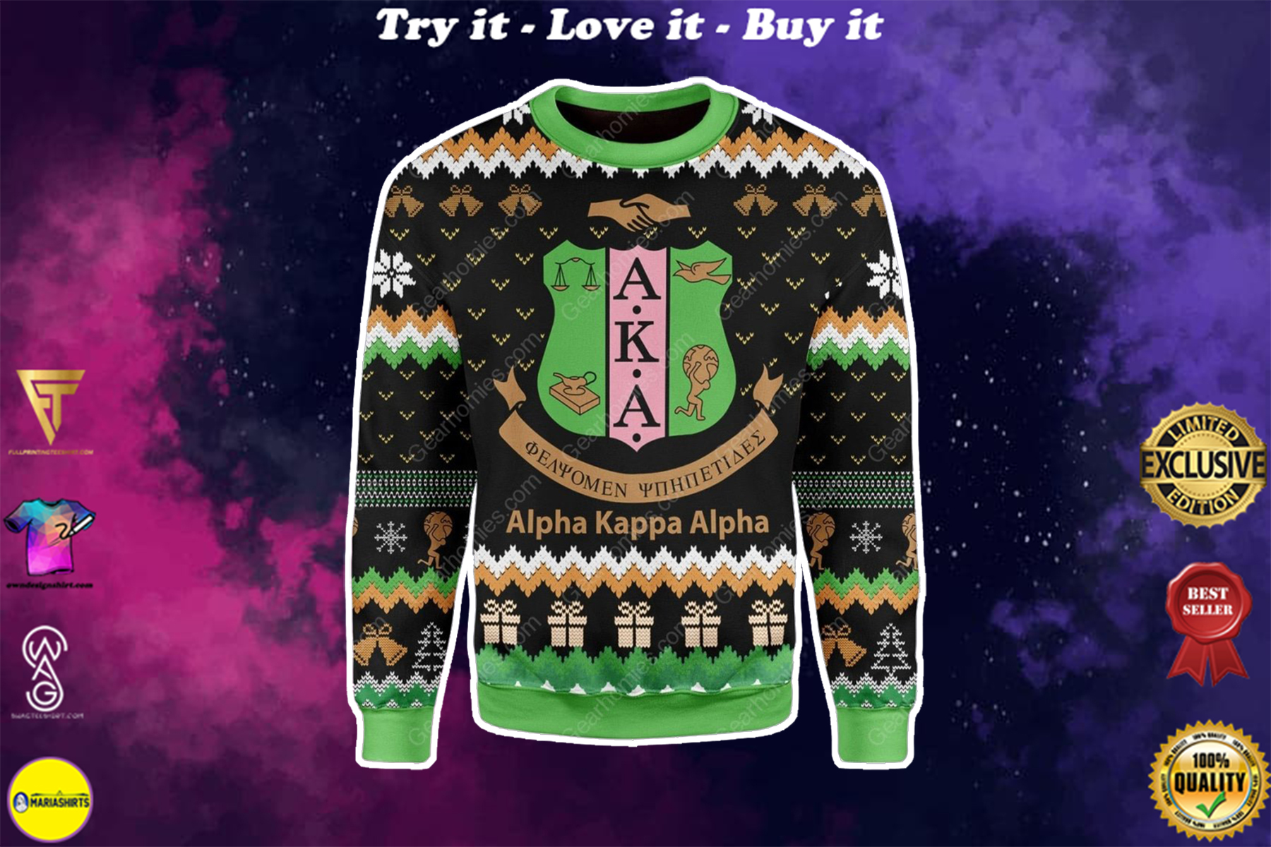 alpha kappa alpha all over printed ugly christmas sweater