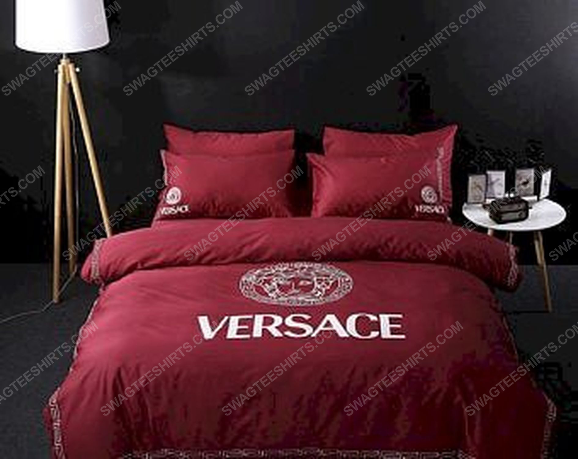 Versace home maroon version full print duvet cover bedding set 1