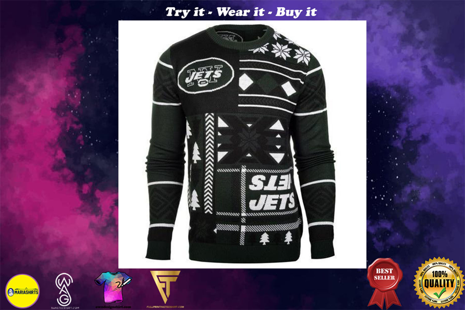 new york jets patches ugly christmas sweater