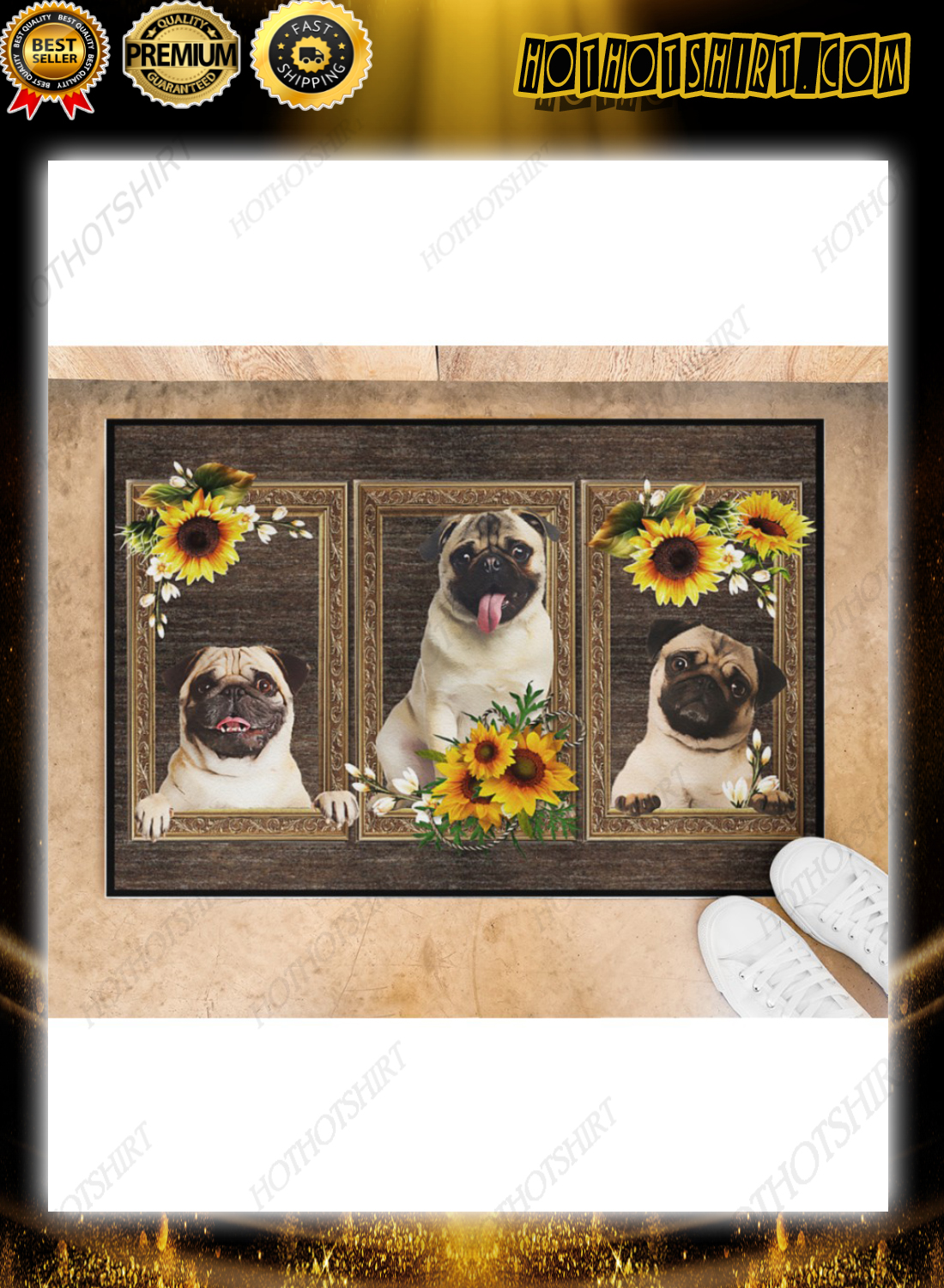 Pug sunflower doormat 1