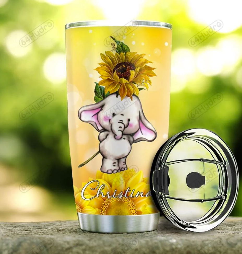 Personalized elephant in a world full of roses be a sunflower tumbler 2