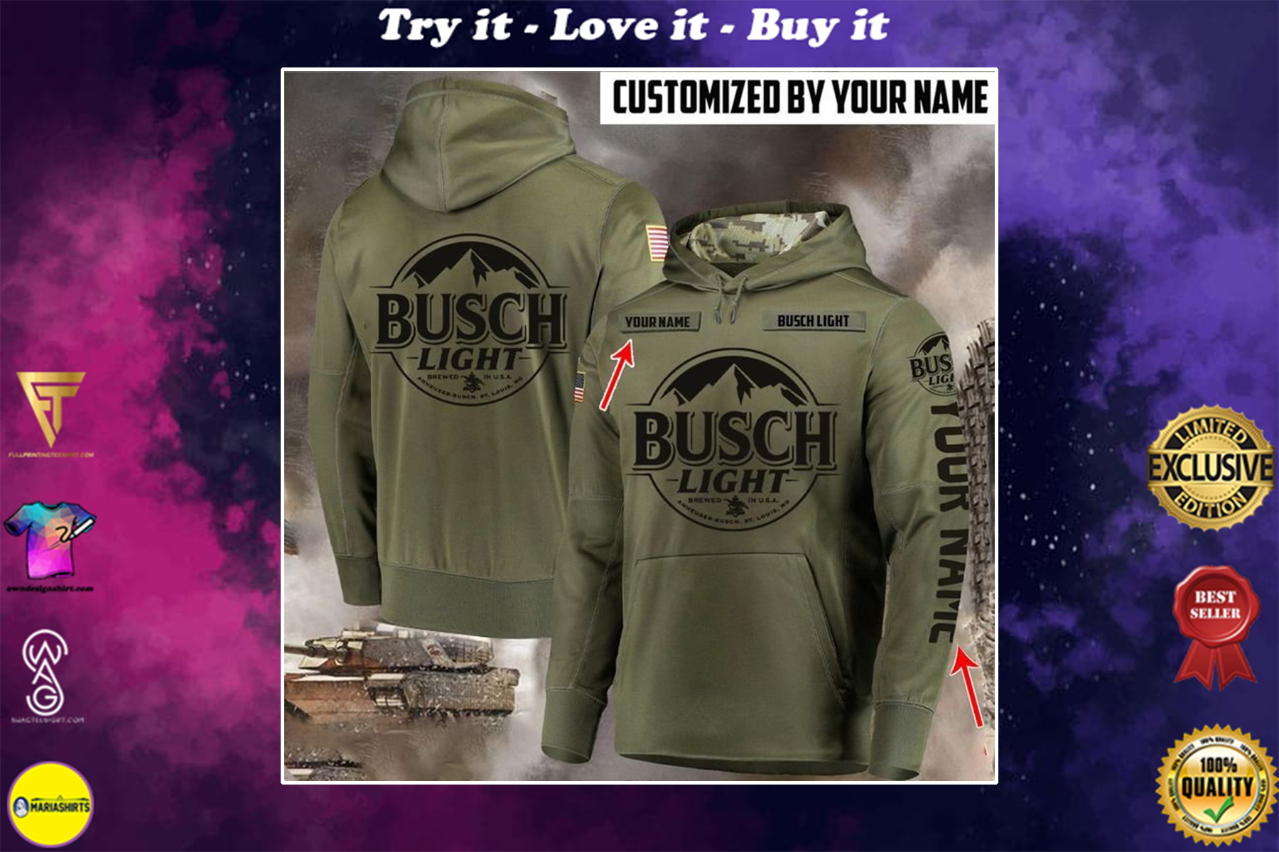 custom name busch light beer full printing shirt
