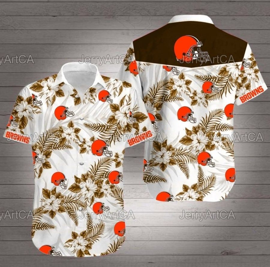 Cleveland browns floral nfl football hawaiian shirt summer casual short sleeve