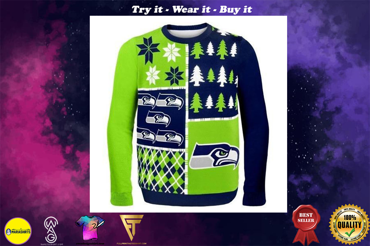 seattle seahawks busy block ugly christmas sweater