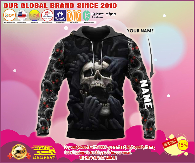 Red eyes screaming skull custom personalized name 3d hoodie 2