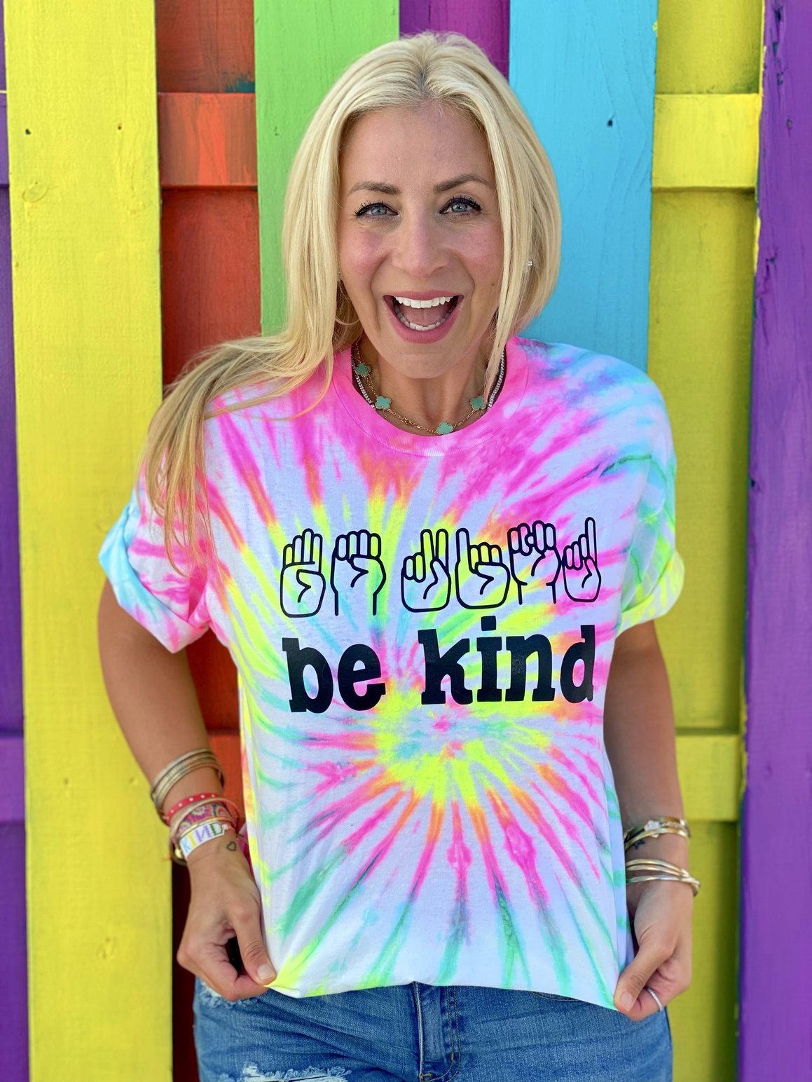 Deaf Awareness Be kind hand sign language bleach tie dye shirt (1)