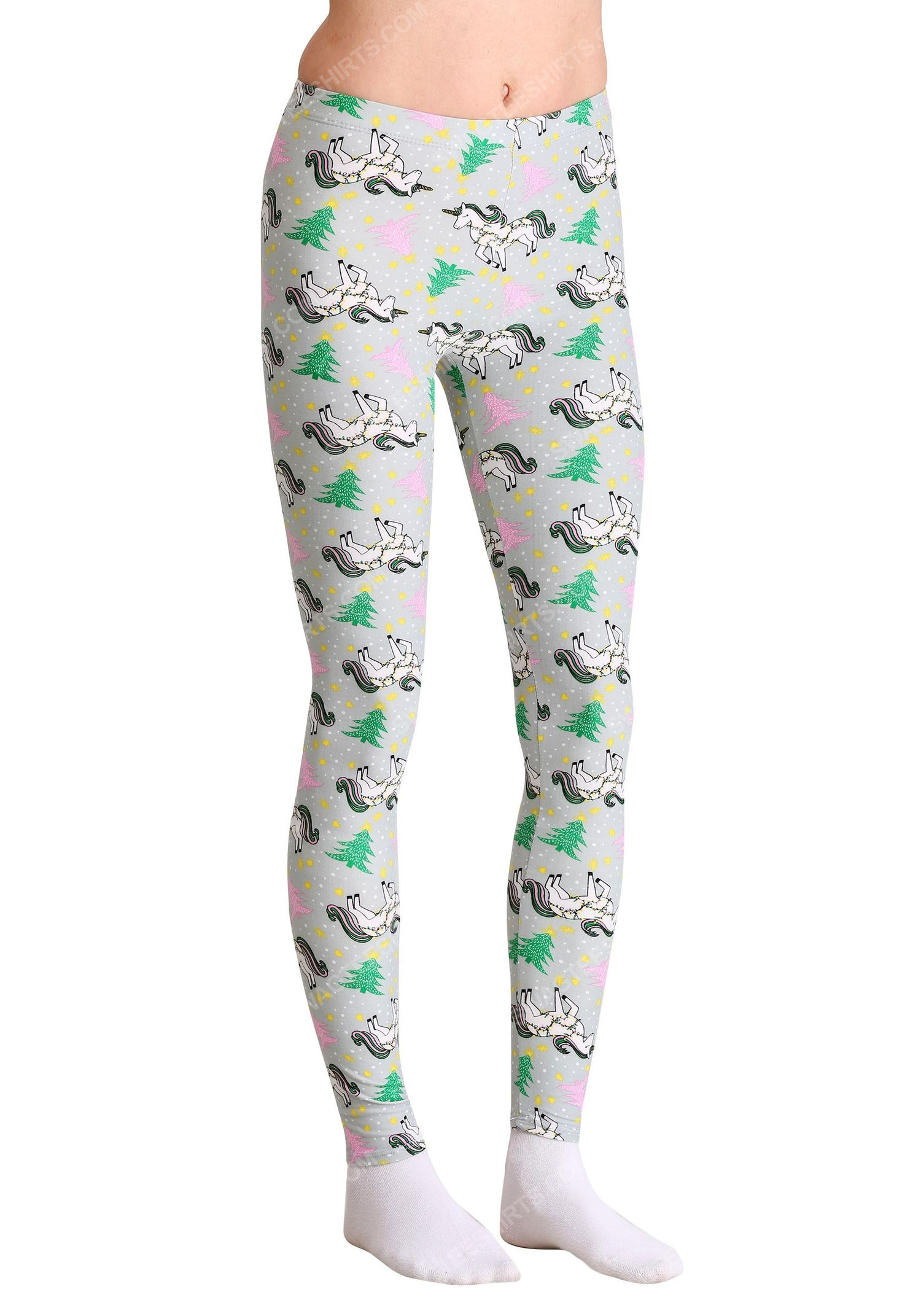 [special edition] Unicorn and christmas trees print pattern full print leggings – maria