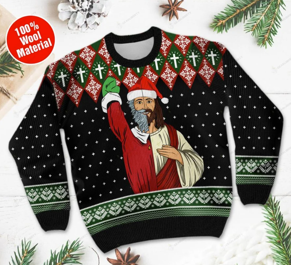 Jesus and Santa Claus ugly sweater - dnstyles