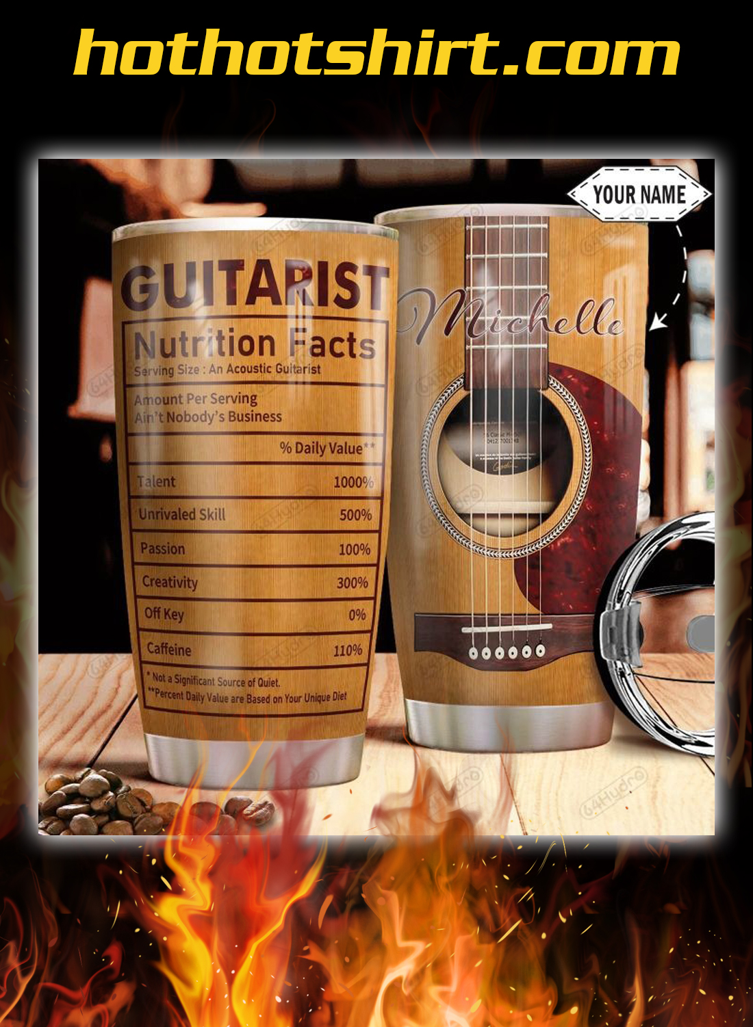 Acoustic Guitar Nutrition Facts Personalized Custom Name tumbler