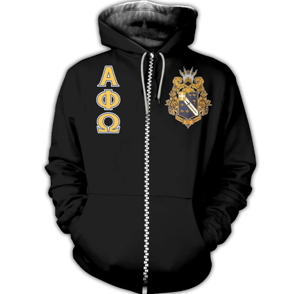 Alpha Phi Omega all over printed 3D zip hoodie