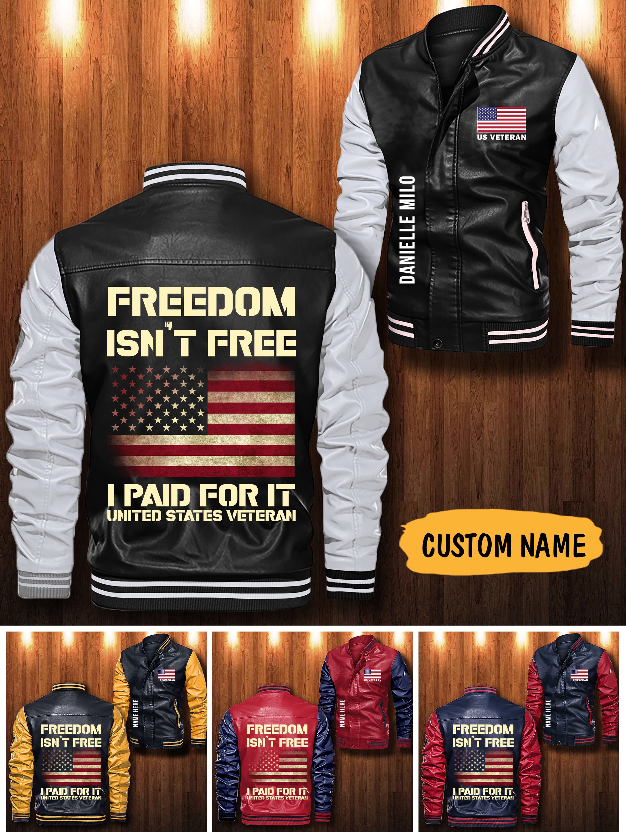 American flag Freedom isn’t free i paid for it custom personalized Leather Bomber Jacket – LIMITED EDITION