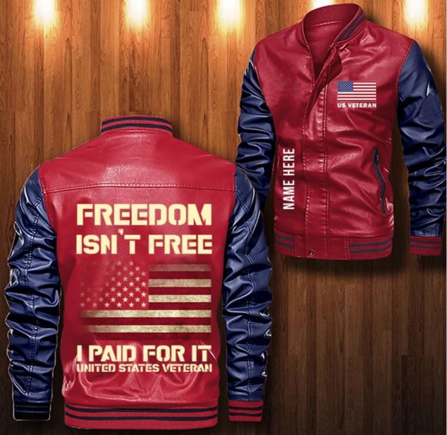American flag Freedom isn't free i paid for it custom personalized Leather Bomber Jacket 4