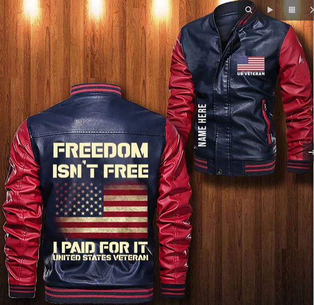 American flag Freedom isn't free i paid for it custom personalized Leather Bomber Jacket 5