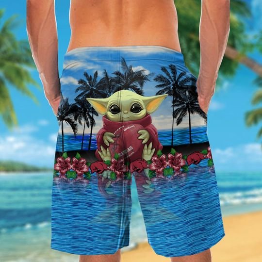 Arkansas Razorbacks Baby Yoda Hawaiian Shirt, Short3