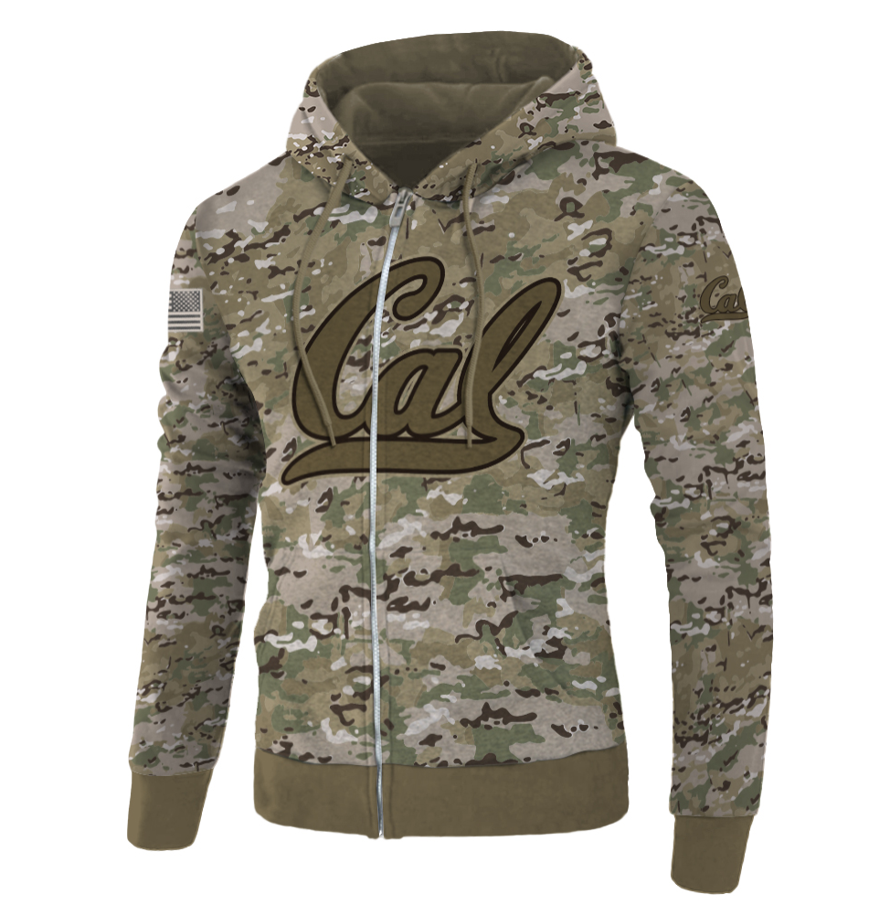 Army camo California Golden Bears all over printed 3D zip hoodie