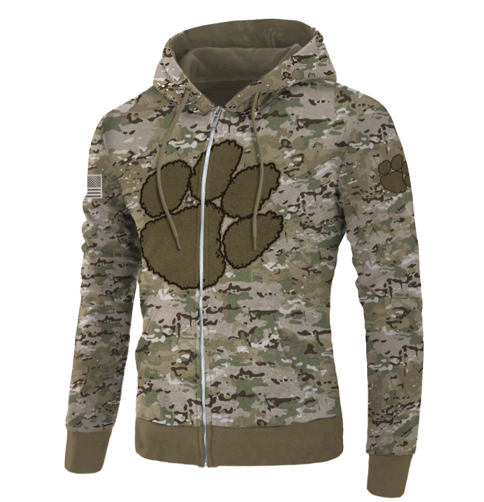 Army camo Clemson Tigers all over printed 3D hoodie - dnstyles