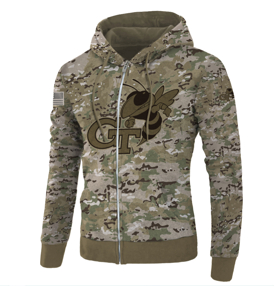 Army camo Georgia Tech Yellow all over printed 3D zip hoodie