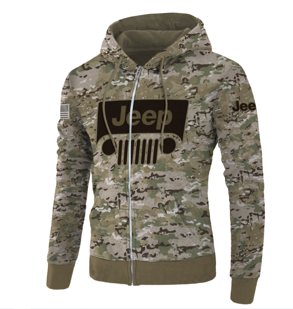 Army camo Jeep all over printed 3D zip hoodie