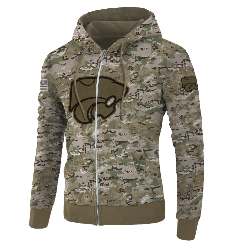 Army camo Kansas State Wildcats all over printed 3D zip hoodie