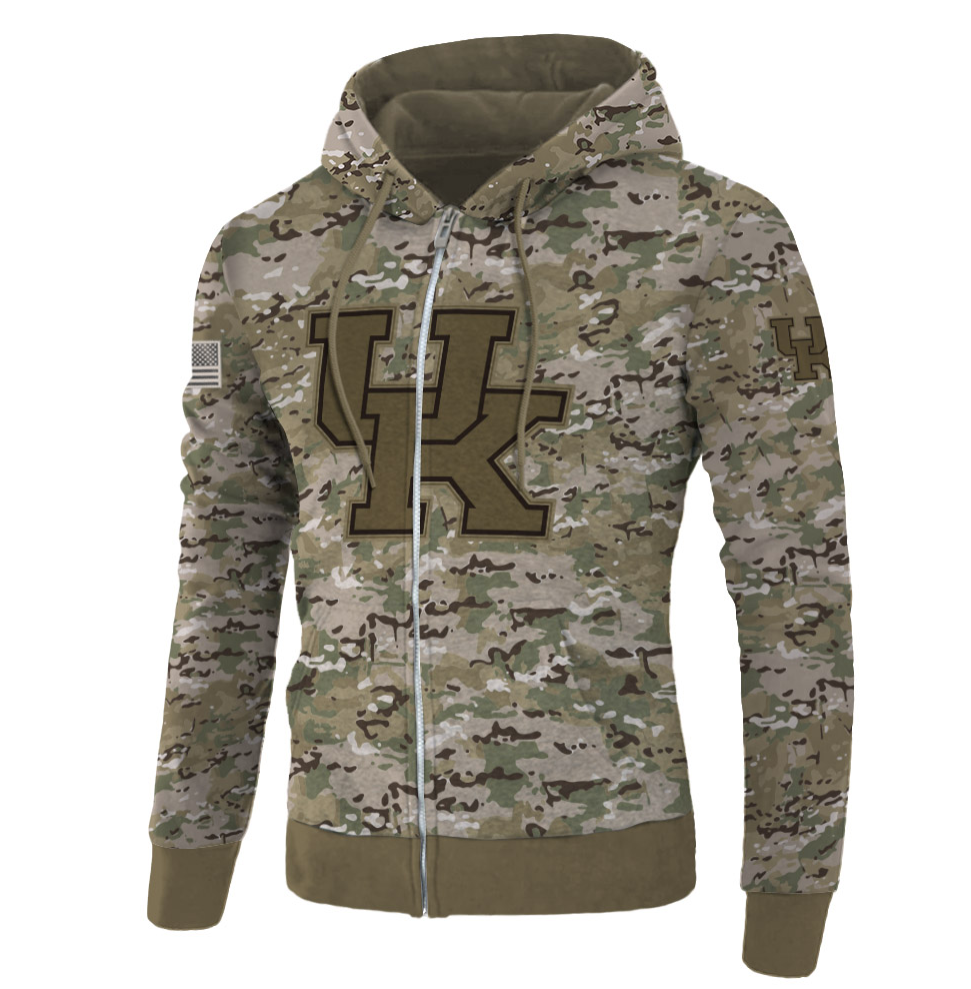 Army camo Kentucky Wildcats all over printed 3D zip hoodie