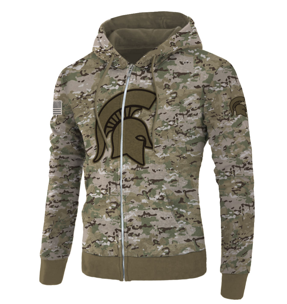 Army camo Michigan State Spartans all over printed 3D zip hoodie