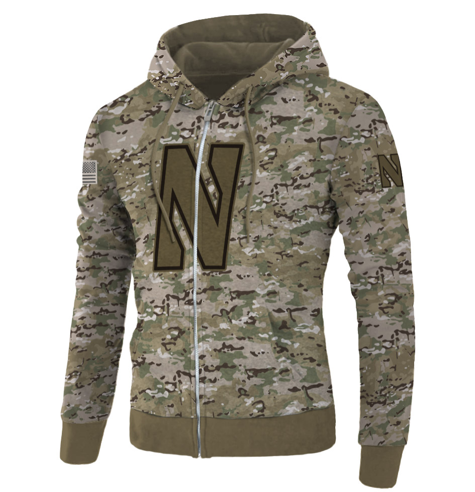 Army camo Northwestern Wildcats all over printed 3D zip hoodie