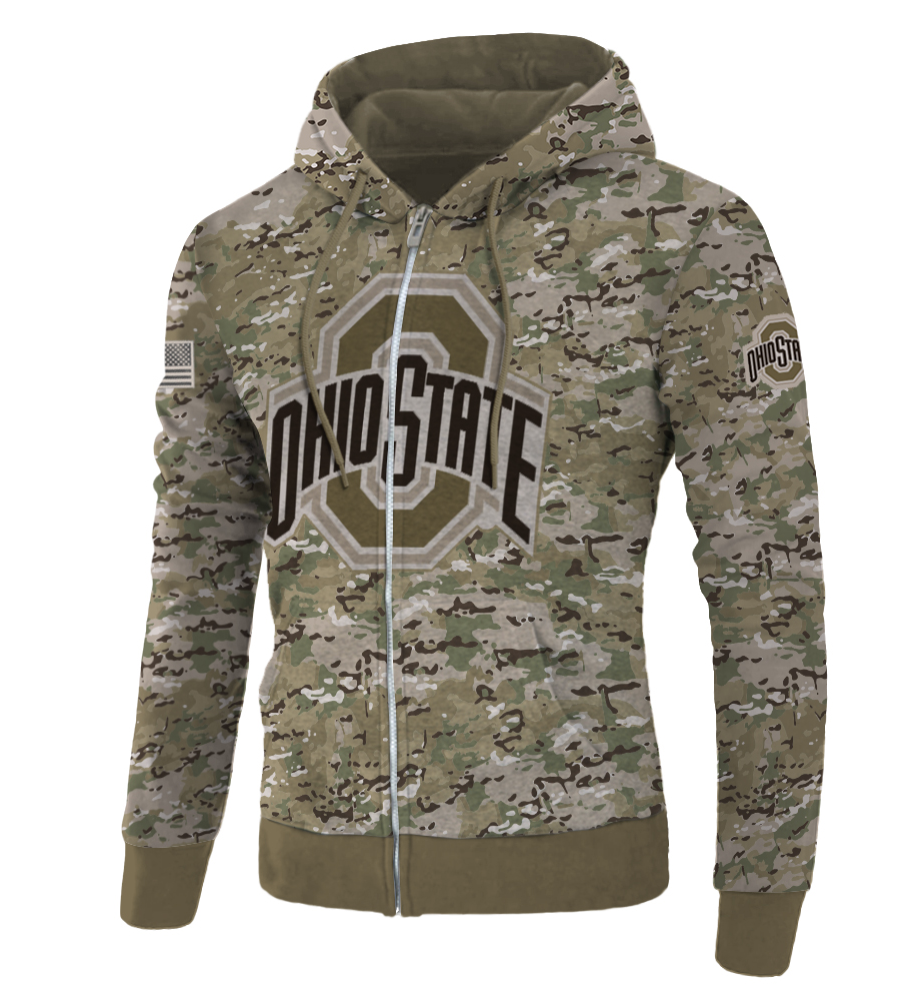 Army camo Ohio State Buckeyes all over printed 3D hoodie - dnstyles