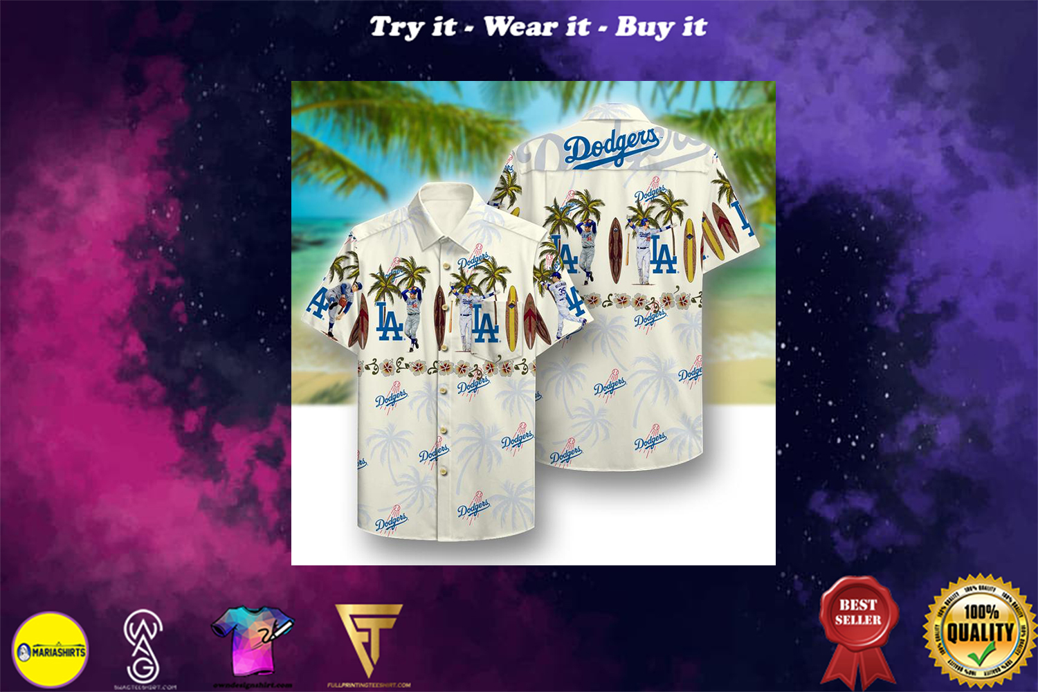 los angeles dodgers aloha tropical full printing hawaiian shirt