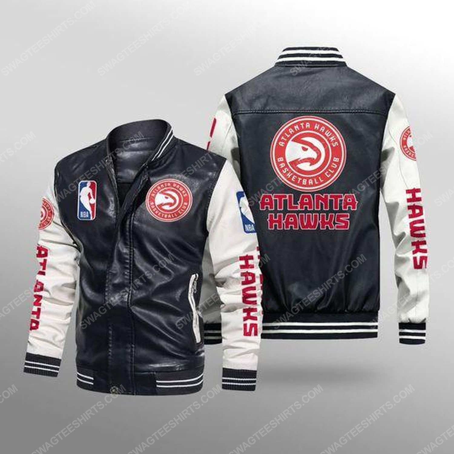 [special edition] Atlanta hawks all over print leather bomber jacket – maria