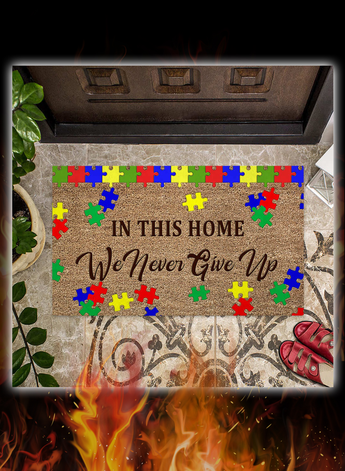 Autism awareness in this home we never give up doormat 2