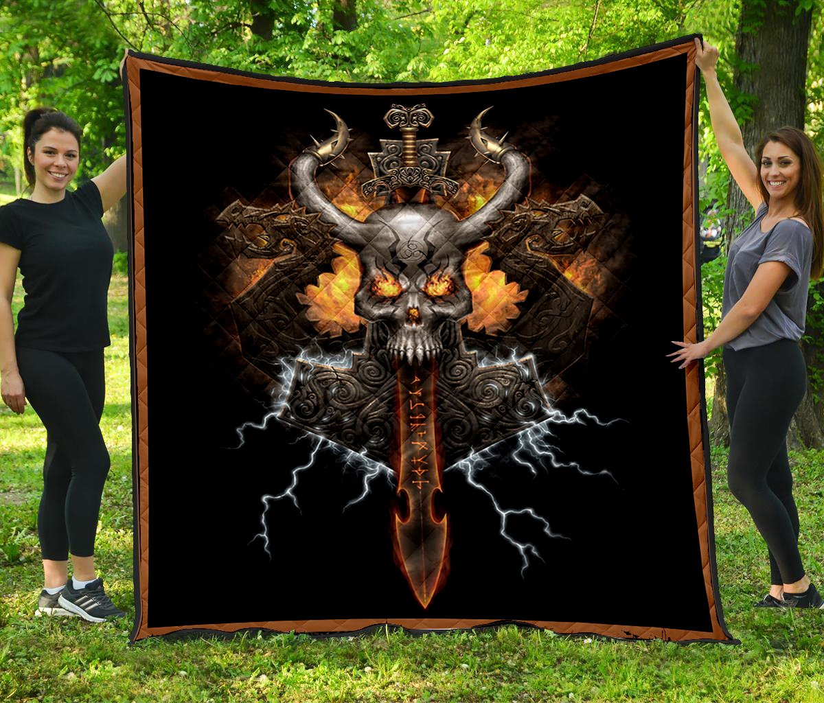 Viking skull all over printed quilt - maria