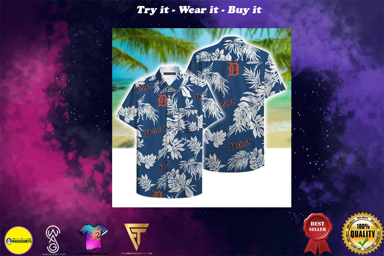 detroit tigers aloha tropical full printing hawaiian shirt