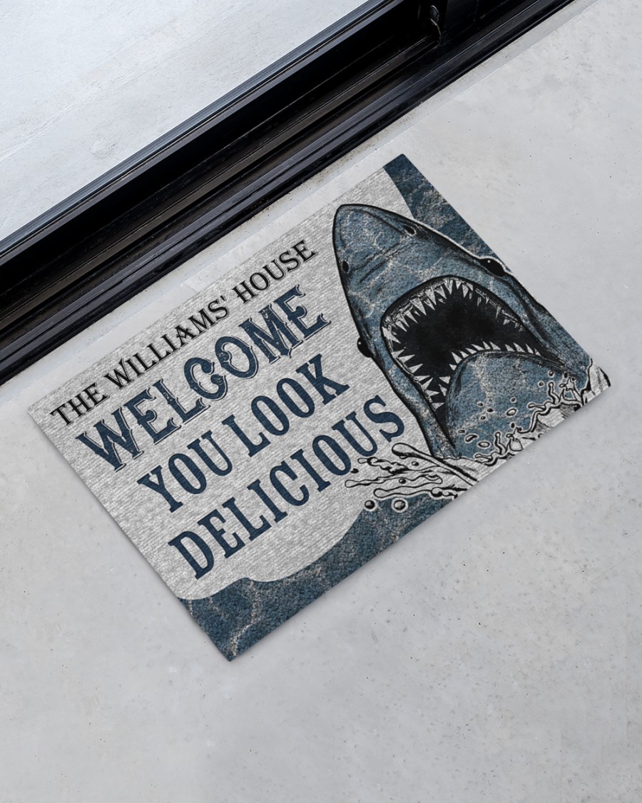 Personalized Custom Name Welcome You Look Delicious Shark Doormat 1