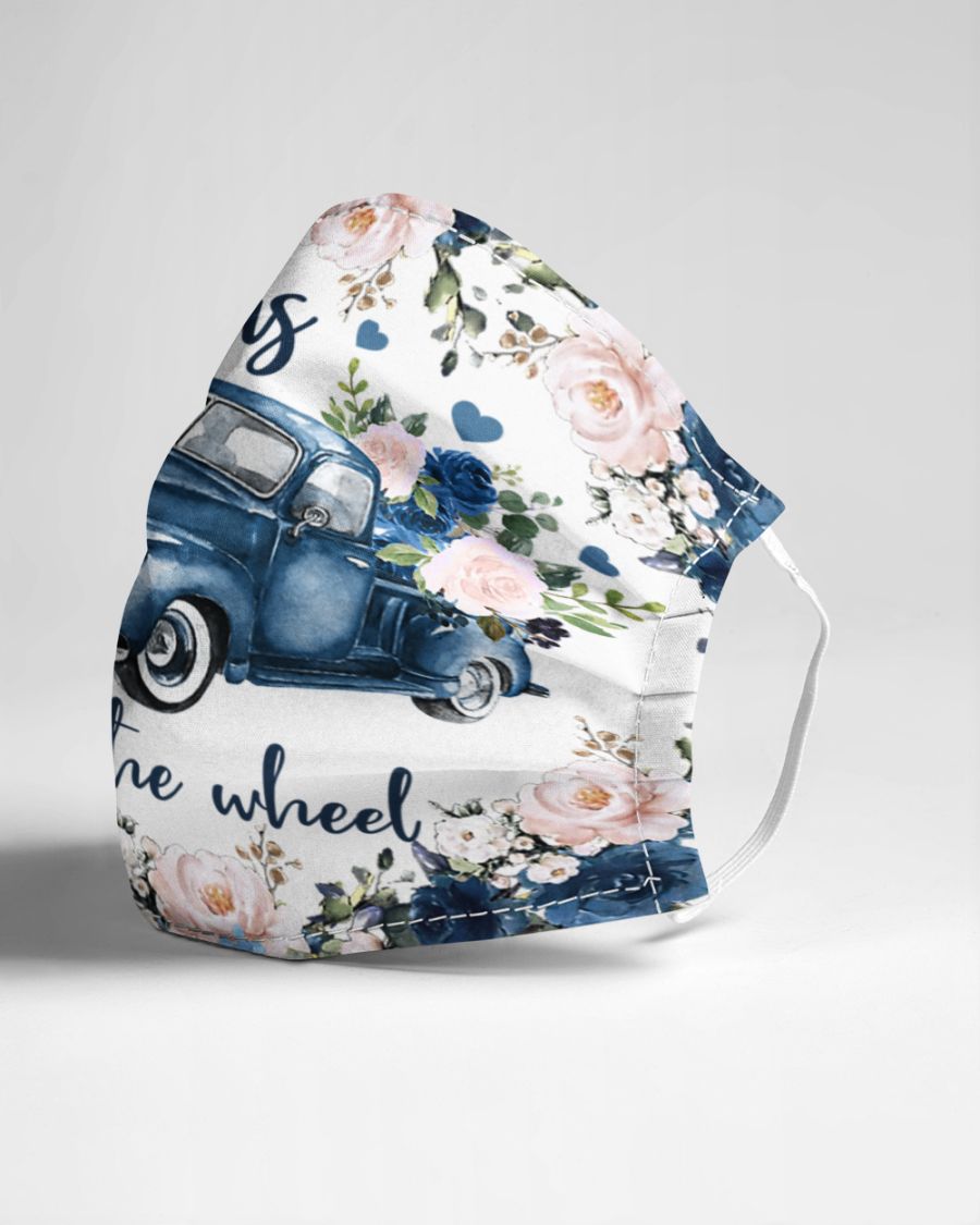 Jesus take the wheel car flower face mask 3